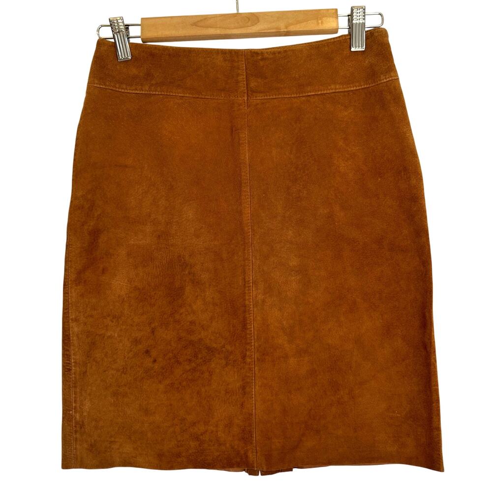 Vintage Ann Mali Tan Brown Boho Suede Leather Pencil Mini Skirt Size 1/2